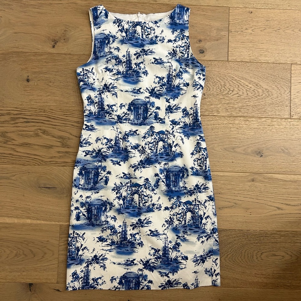 Leslie Fay Blue French Toile Sleeveless Shift Dress